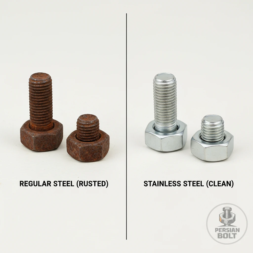 مقایسه پیچ و مهره استیل با فولاد پرشین بولت راحمی